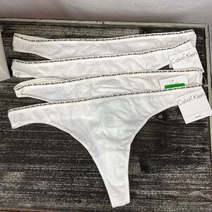 Calvin Klein SET of 4 White Cotton Logo Waist Thong Panties L NEW